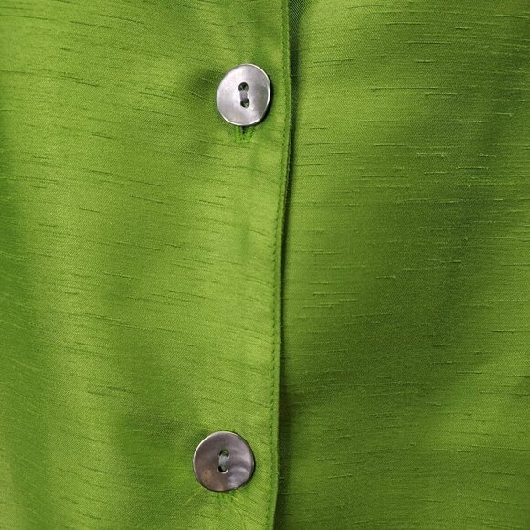 Caroline Rose Blouse Women M Iridescent Green Lagenlook Collared Roll-tab Sleeve - Picture 3 of 10